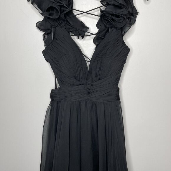 MAC DUGGAL Gown Women 6 Ruffled Cutout Lace-Up Back Solid Black - Picture 5 of 14